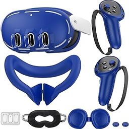 Compatible with Oculus Quest 3 Accessories, VR Silicone Face Cover, VR Shell Cover,Touch Controller Grip Cover,Camera Lens Protector Set (Blue)-28
