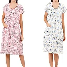 breezly Embellished Pure Cotton Combo Nighty Nightdress for Woman Multicolour-picture-19