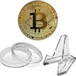 Quikprof Zinc Alloy BTC Bitcoin Coin with Stand and Cover, 40mm, 1 Pc-32