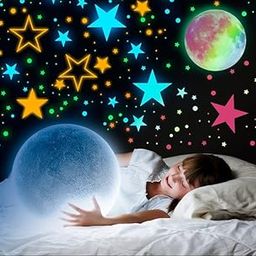 Glow in The Dark Stars and Moon Wall Decals, Colourful Night Sky Stickers for Kids Room, Self-Adhesive-picture-10