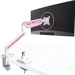 ETHU Single Heavy Duty Monitor Arm for 17-42 inches Monitors with 30 RGB Lighting Effects,Holds 15KG/33lbs,Ultrawide Monitor Arm for Curved Flat Monitors (Rosy)-image-87