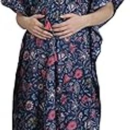 Printed Cotton Maternity Kaftan Nighty/Feeding/Nursing/Zipper/Printed/Calf Length-image-30