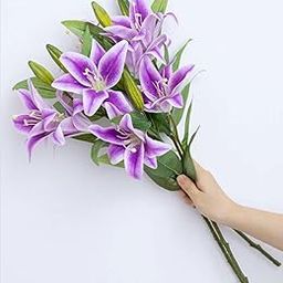 VRB Dec 1 Pcs (3 Head) Lily Artificial Flowers Bunch Foam Flowers Sticks,Lily Artificial Flowers for Home Decor,Bedroom, Living Room, Table, Balcony, Office, Wedding, Pooja (Purple Color)-image-69