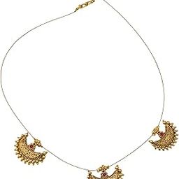 Traditional Gold-Plated Necklace Set with Paisley Pendants and Gemstones, Antique Ethnic Design | Invisible Necklace for Women-image-76