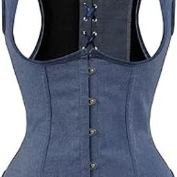 Steampunk Underbust Corset Lace Up Boned Corsetto Evening Party Clubwear Denim Vest Top Women Party Night Costume-image-42