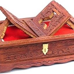 Wooden Quran Shareef Geeta Quran Box Brown Holy Book Rahel Decor Stand for Reading Quran Guru Granth Sahib Rehal Box| Storage| Holder| Reader| Stand-image-60