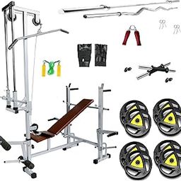 Saporigo Home Gym Combo – 40 KG TriGrip Rubber Plates + 20-in-1 Adjustable Multi-Bench (Silver, Single Support) | Rods, Dumbbells & Full Body Workout Accessories-picture-11