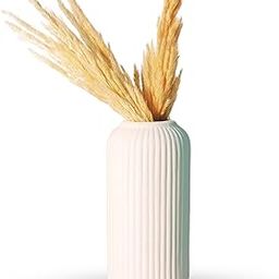 TheKraftLane Ceramic 'White Flute Vase' 8 Inch - Set of 1 | Decorative Round Vase for Dried Flowers and Pampas Grass | Vases for Home Decor, Living Room, Office Decor Ideas-image-82