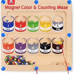 GAMENOTE Magnetic Color and Number Maze - Educational Fine Motor Skills Toys for Boys Girls 3 4 5 Years Old, Wooden Color Matching Learning Counting Toddler Puzzle Board-image-31