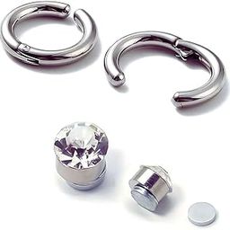 No-Tarnish No-Rusting 'Clip X Mag' Clip-On 6mm Magnetic Stud And 15mm Hoops Earrings Combo Set | For Non-Pierced Ears | Unisex Design For Men And Women (ER2913) 2 Pairs-image-80