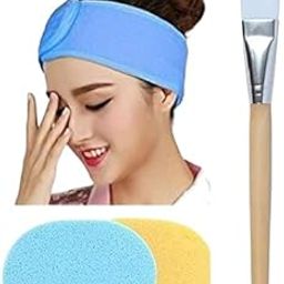 Polycotton Stretchable Elasticized Adjustable Facial Headbands and Face Pack Brush and Face Cleaning Sponges for Women,(Set of 3) - Multicolor-image-85