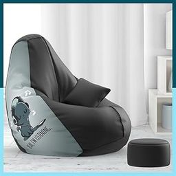 ComfyBean 4XL Bean Bag Chair with Beans Filled - Bean Bag Sofa - Printed Bean Bags for Living Room, Bedroom - Free Cushion & Footrest - Yah I Am Listening - Black Grey - PrintZen Combo - Faux Leather-12