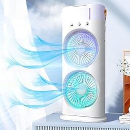 4000mAh Double Ended Spray Fan, Cold Air, 2025 New 3 Gears USB Rechargeable Oscillating fan with LED Light Cooler, Touch & Remote Control, 280ml Water Tank, Ice Filling Fan-0