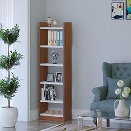 Anikaa Colton Engineered Wood Floor Standing Bookcase/Book Shelf/Wooden Bookshelf/Space Saving Display Storage Rack Books Holder in Living Room Office - Walnut/White-24
