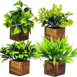 DecoreBugs Plastic Potted Artificial Plant In Wooden Pot (4 Pack) Eucalyptus Plants Small Plants For Home Decor|Office Decor|Db-8149-picture-10