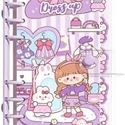 Kawaii Spiral Notebook Planner Set with Cute Cartoon Design, A6 Size, Pink and Purple, 6-Ring Binder with Calendar and To-Do List Pages (DRESS UP THEME)-picture-30