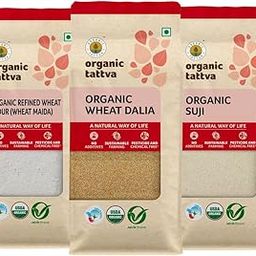 Organic Tattva, Organic Fiber Rich Suji/Sooji Rava and Wheat Dalia/Wheat Maida Combo Pack, 1.5 KG (500 Gram Each) Pack of 3-image-34