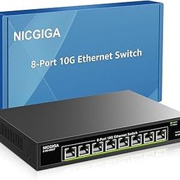 NICGIGA 8 Port 10G Ethernet Switch, 8x 10Gb Base-T Ports, Unmanaged, RJ45, Black Metal Case, Compatible with Desktops, Gaming Consoles, Routers, Printers, Laptops-picture-24