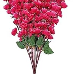 Everbuy Iron, Plastic Artificial Flowers For Home Decoration Cherry Blossom- Dark Pink, 7 Branches-image-51