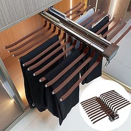 DBR Pull Out Trousers Rack 22 Arms Steel Pull Out Pants Rack Pants Hanger Bar Clothes Organizers for Closet for Space Saving and Storage Maximum Load 33lbs Beige 23.4x18x5.7inch (Color: Mocha)-image-11