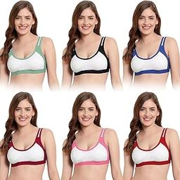 Women's Cotton Blend Non Padded Non-Wired Multi Colored Sports Bra Pack of 6 (Multi-36) Multicolour-image-65