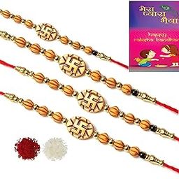4 Swastik Dora Rakhi For Family For Brother And Sister, Set Of 4 Rakhi Combo Set-image-3