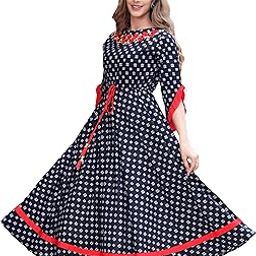 Women's Fit And Flare Calf Length Cotton Ikat Printed Flared Dress-picture-11