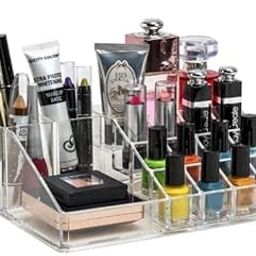 Cosmetic Organizer Box – 16 Compartment Transparent Makeup Storage Stand | Lipstick, Nail Polish, Jewelry, Brushes Holder | Acrylic Display Box for Vanity Table (21 x 12.5 x 7.8 cm) (16 Compartment)-image-52