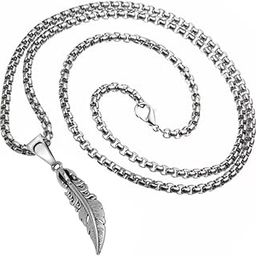 Valentine Gift Mens Feather Charm Silver Stainless Steel Pendant Necklace Chain-image-54