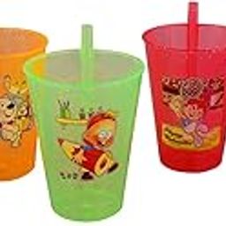 faas 6 Pcs BPA Free Fun Cartoon Printed Bright Color Straw Cup Sipper Glass for Toddler, Kids, Boys/Girls (Multicolor)-11
