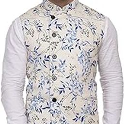 Multi Print Beige Pure Cotton knitted Nehru Jacket-image-14
