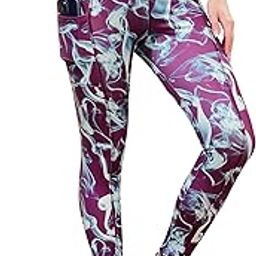 Womens High Waist Yoga Leggings with Phone Pocket, Smoke Print Pattern, Gym Pant, Workout, Running-image-25