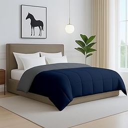 Bhoomi Impex Bed Comforter – King Size - Navy Blue & Dark Grey - 300 GSM Quilt Blanket Rajai – Winter Warm Down Alternative Duvet Insert with Corner Ties-image-51