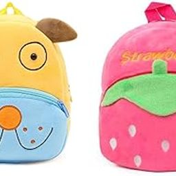blue tree Kids School Bag Soft Plush Backpack Cartoon Bags Mini Travel Bag for for Girls Boys Toddler Baby Cute Dog & Strawberry-image-10