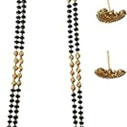 Maharashtrian Long Traditional Gold Plated Micro Polish Black and Golden Bead Designer Pendant Mangalsutra and Earrings Set for Women-image-37