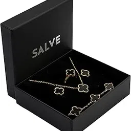 salve Aesthetic Black Clover Earrings Ring Bracelet Pendant Set for Girls | Rakshabandhan Gifts for Sister Fashion Jewellery for Women Necklace Set for Girls | Combo Jewellery Set for Women Gift Pack-picture-27