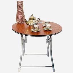 cauvery® Round Coffee Table Modern Sofa Side Table for Living Room End Table Telephone Table Wooden Tabletop-Teak Finish with SilverFrame.Coffee Table (Teak)-image-78
