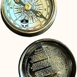 Exquisite Directional Magnetic Brass Compass Antique Vintage Style Poem Engraved Pocket Compass Fully Functional Nautical Instrument Ideal for Navigation Outdoor Adventures and Unique Gifts-picture-0