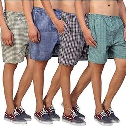 Men's Cotton Check Boxer Shorts - Regular Fit Casual Wear - Pack of 4 (Alpha, 2XL, Multi) Multicolour-28