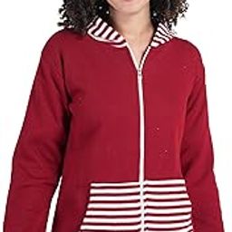 Women's Stylish Full-Sleeve Striped Wool Blend Zipper Cardigan for Girls, Regular Fit Hoodie with Kangaroo Pocket Perfect for Winter Wear Ladies Sweater (Maroon-L)-picture-13