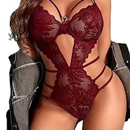 Lingerie for Women One Piece Lingerie Deep V Teddy Beautiful Lace Bodysuit Strappy Lingerie-image-88