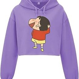 Cartoon Crop Hoodie Sweatshirt Women Stylish Latest Casual White Black Pink Lavender Beige Girl Cute-image-64