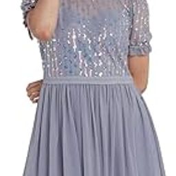 Women's Grey Embellished A-Line Short Dress-image-2