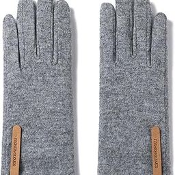 Women's Hand Back Thin Fleece Wool Gloves with Touch Screen Fingers-image-84