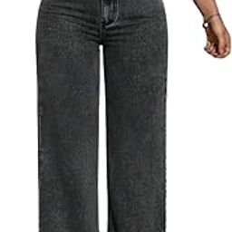 Women's High Waist Wide Leg Straight Fit Comfortable Stylish Black Denim Jeans-image-78