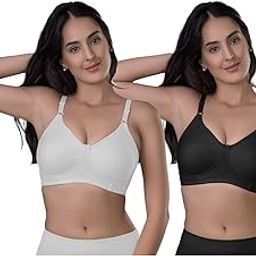Women's Cotton Brassiere | Non-Padded | Non-Wired | Full Coverage | Shaper Panel with Side Support Regular Bra | 2 Piece | ()(Combo2_DEF C_P)-image-53