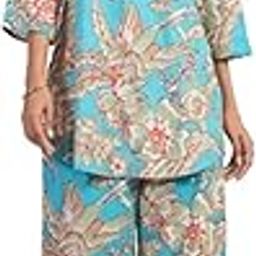 Tropical Blue Floral Cotton Co-ord Set for Women-image-97