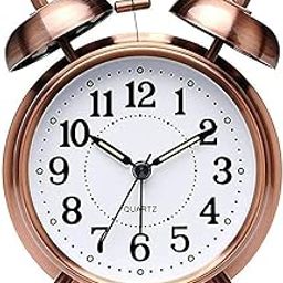 KBR Vintage Twin Bell Table Alarm Clock with Night LED Light Heavy Slippers Extra Loud Alarm Analog Clock Ideal for Student and Kids Bedroom (Copper)-10