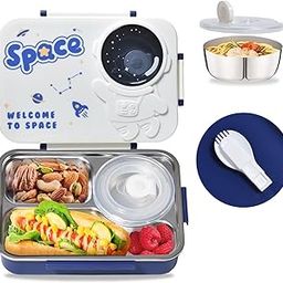 KITCHENACE,Modernise your living Lunch Box for Kids, Tiffin Box Steel Insulated with Vaccum Thermo Container for Sauce or Dips, 3 Compartment Lunch Boxes for School, Boys & Girls SpaceSnacker™-image-63