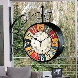 Saree House Abstract Theme Vintage Double Side Iron Railway Clock - Home/Kitchen (Style2, 10 x 10 Inch)-image-1